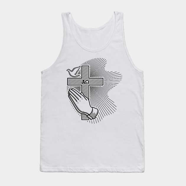 The cross of Jesus, praying hands and a dove - a symbol of the Holy Spirit Tank Top by Reformer